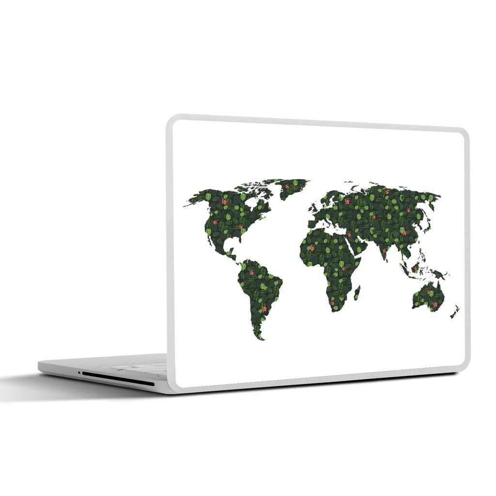 MuchoWow Laptop Aufkleber Sticker Cover Weltkarte - Grün - Blätter 25x18 cm - Laptop-Deko