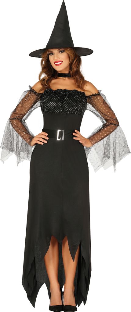 Hexe Halloween Kostüm Mystisches Kleid Magisch Zauberhaft Elegant Hexenhut Verzaubernd Dunkel Verführerisch Schön, Größe: 42 - 44 (L) Farbe: S...