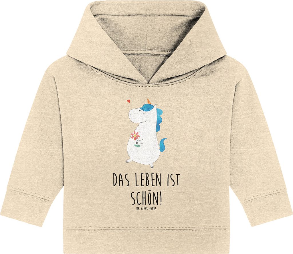 Mr. & Mrs. Panda Organic Baby Hoodie Einhorn Spaziergang 12. - 18. Monat - Natural Raw - Geschenk, Mutter, Schwester, Blumen, Kapuzenshirt, Einhör...