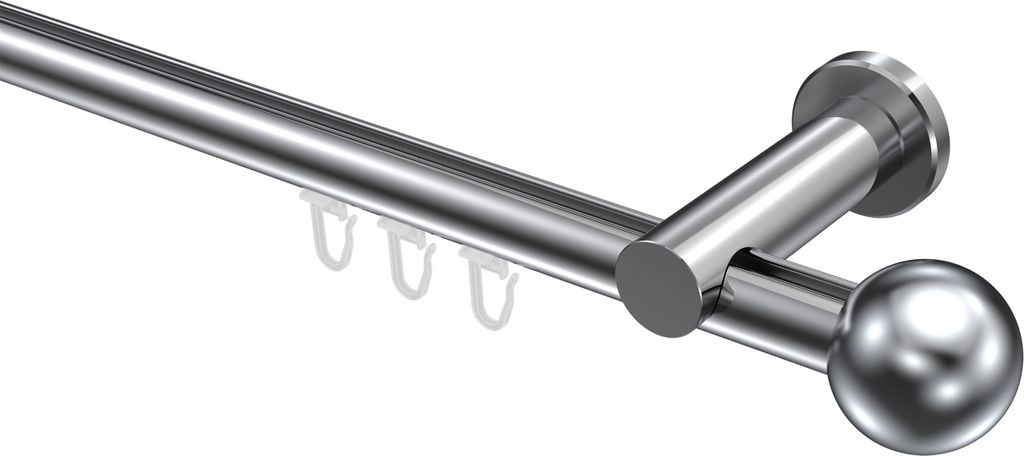Interdeco Innenlaufstange / Gardinenstange mit Innenlauf Chrom, Typ Platon Luino (Kugel), 20 mm Ø 1-läufig, 220 cm