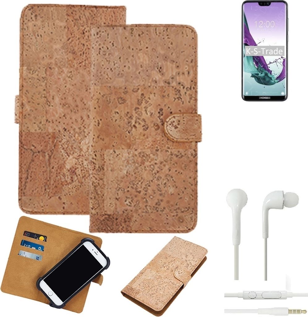 K-S-Trade Hülle kompatibel mit Doogee N10 + in ear Kopfhörer Kork Handyhülle Cover Schutzhülle TPU Case Bumper in Hellbraun, (1x)