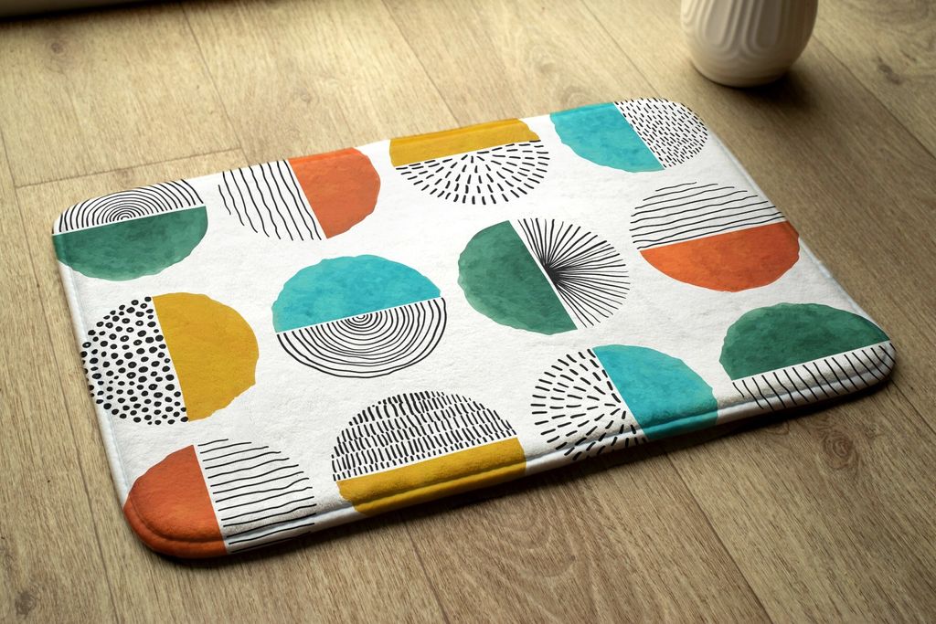 Badteppich Saugfähige - Badezimmer Teppich - Rutschfester Badvorleger Badematte - 90x60 cm - Kreise Linien