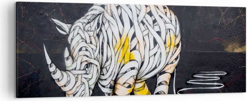 Bild auf Leinwand - Leinwandbild - Nashorn modern - 140x50cm - Wand Bild - Wanddeko - Wandbilder - Leinwanddruck - Bilder - Kunstdruck - Wanddekora...