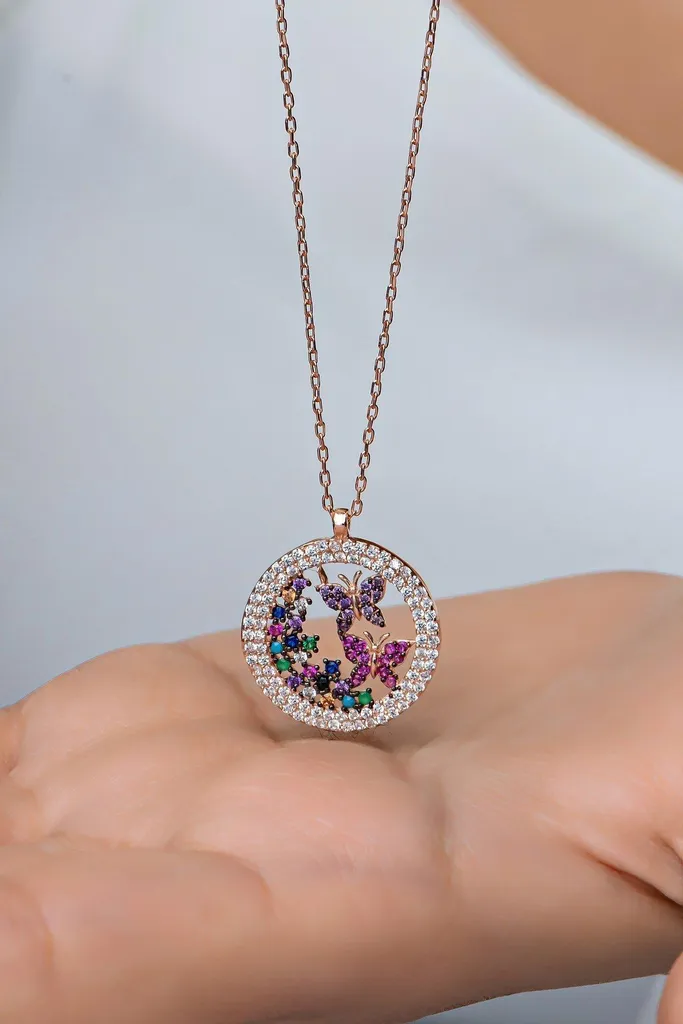 Collier papillon argent 925 rose doré pour femme - Chaîne élégante 45cm - 2