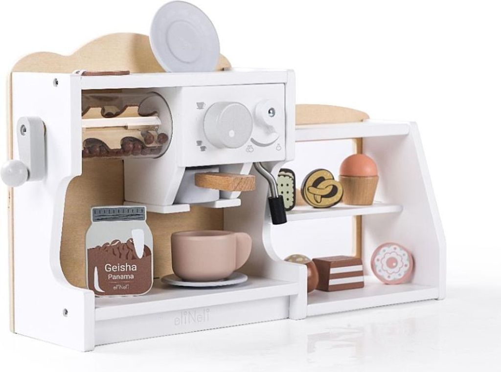 eliNeli Große Kaffeemaschine und Shop aus Holz 2 in 1
