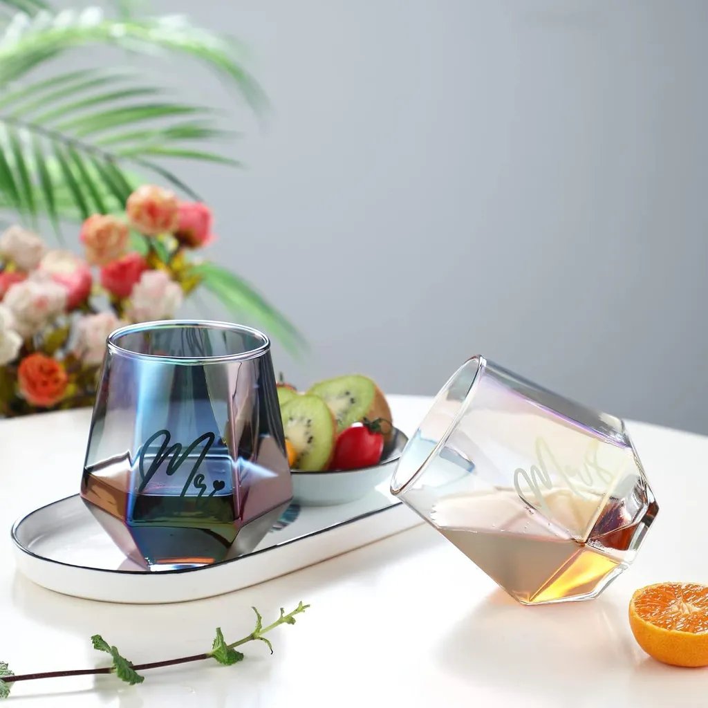 Set 2 Bicchieri Vino Iridescenti Mr e Mrs - Regalo Nozze Elegante - 3