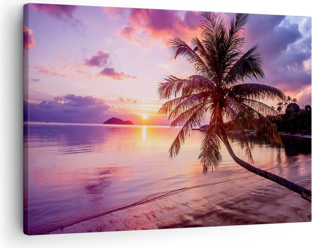 Bild auf Leinwand - Leinwandbild - Strand Meer Palme - 70x50cm - Wand Bild - Wanddeko - Wandbilder - Leinwanddruck - Bilder - Kunstdruck - Wanddeko...