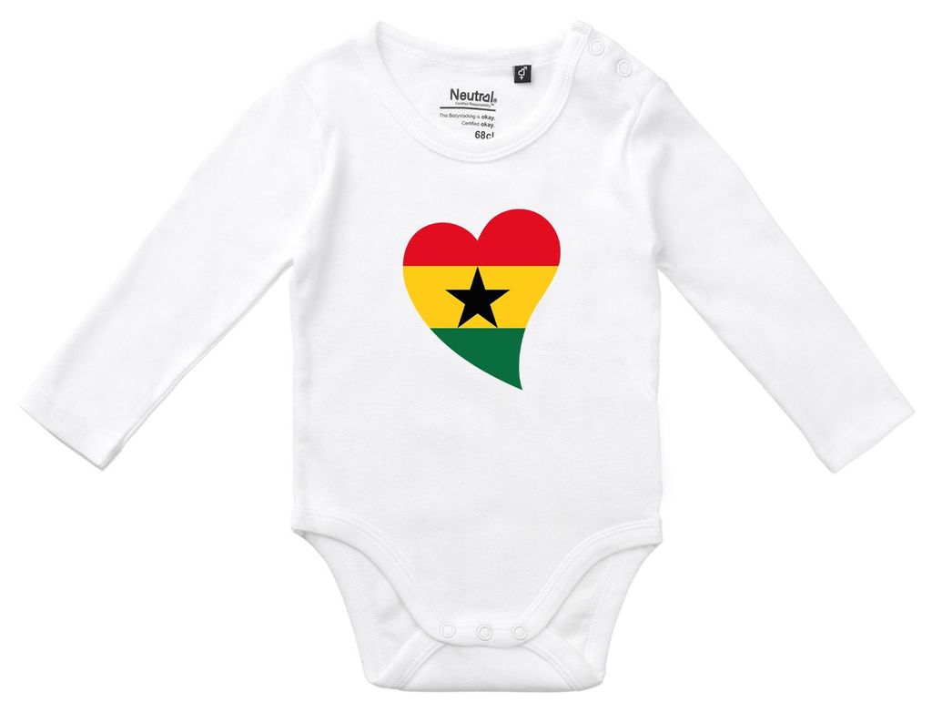 Huuraa Baby Body Ghana Flagge Herz 62 White Baumwolle Fairtrade Langarmbody Geschenkidee