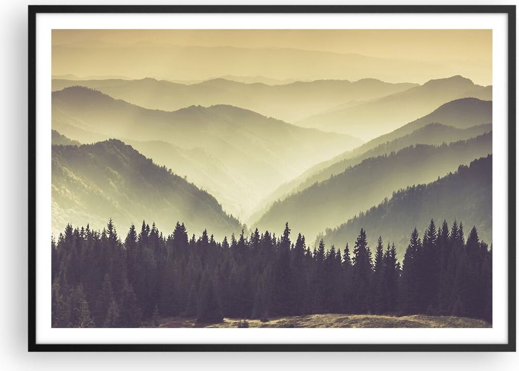 Gerahmtes Poster - Schwarzer Rahmen - Berge Wald Natur - 100x70 cm - Wand Bild - Wanddeko - Wandbilder - Kunstposter - Wandposter - Bilderrahmen - ...