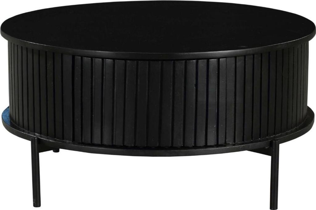 Couchtisch Dimora rund Mangoholz Lamellenmuster Metallgestell schwarz 80x80x40 cm, Masse:80 cm X 80 cm