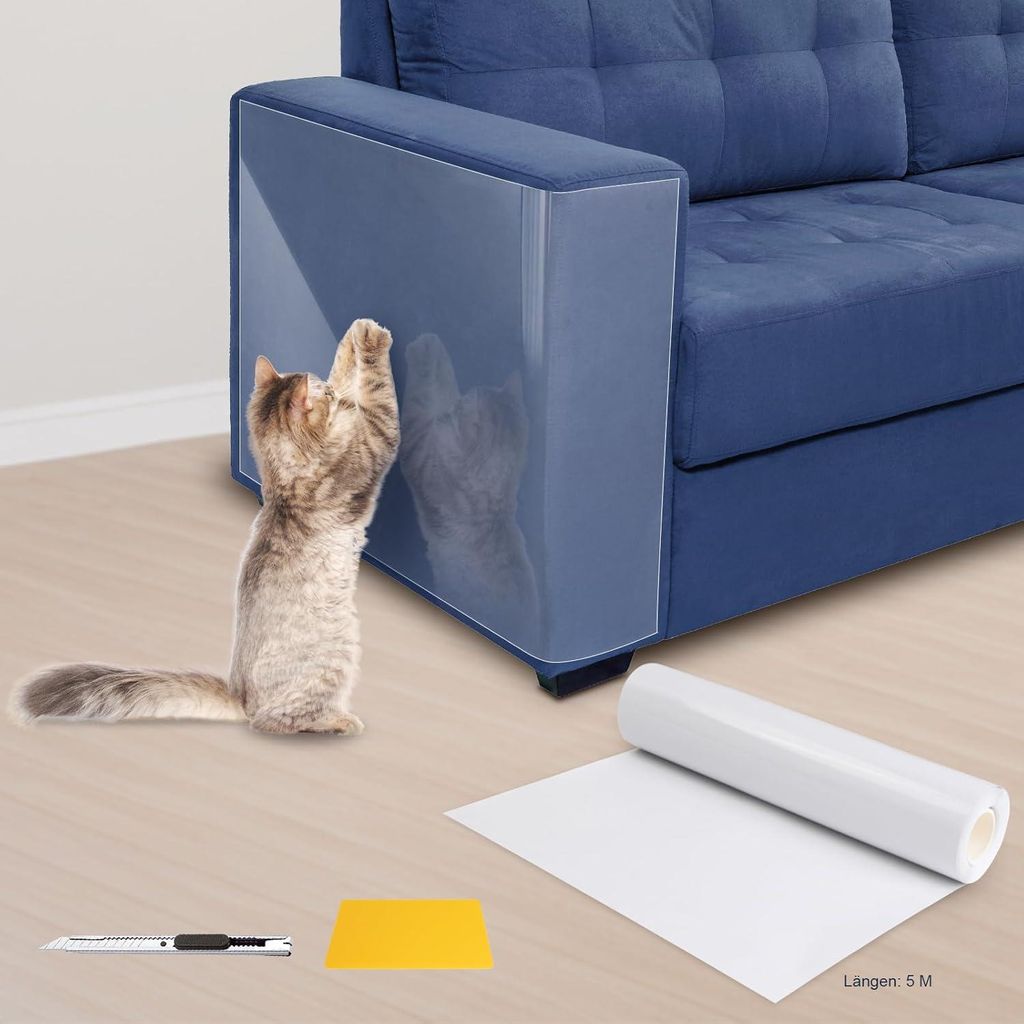 SDLDEER Katzenkratzfolie Selbstklebend, 30cm x 5m Kratzschutz Sofa Katze Transparente Kratzschutzfolie, Kratzschutz Katze für Möbel Sofa Tür Wan...