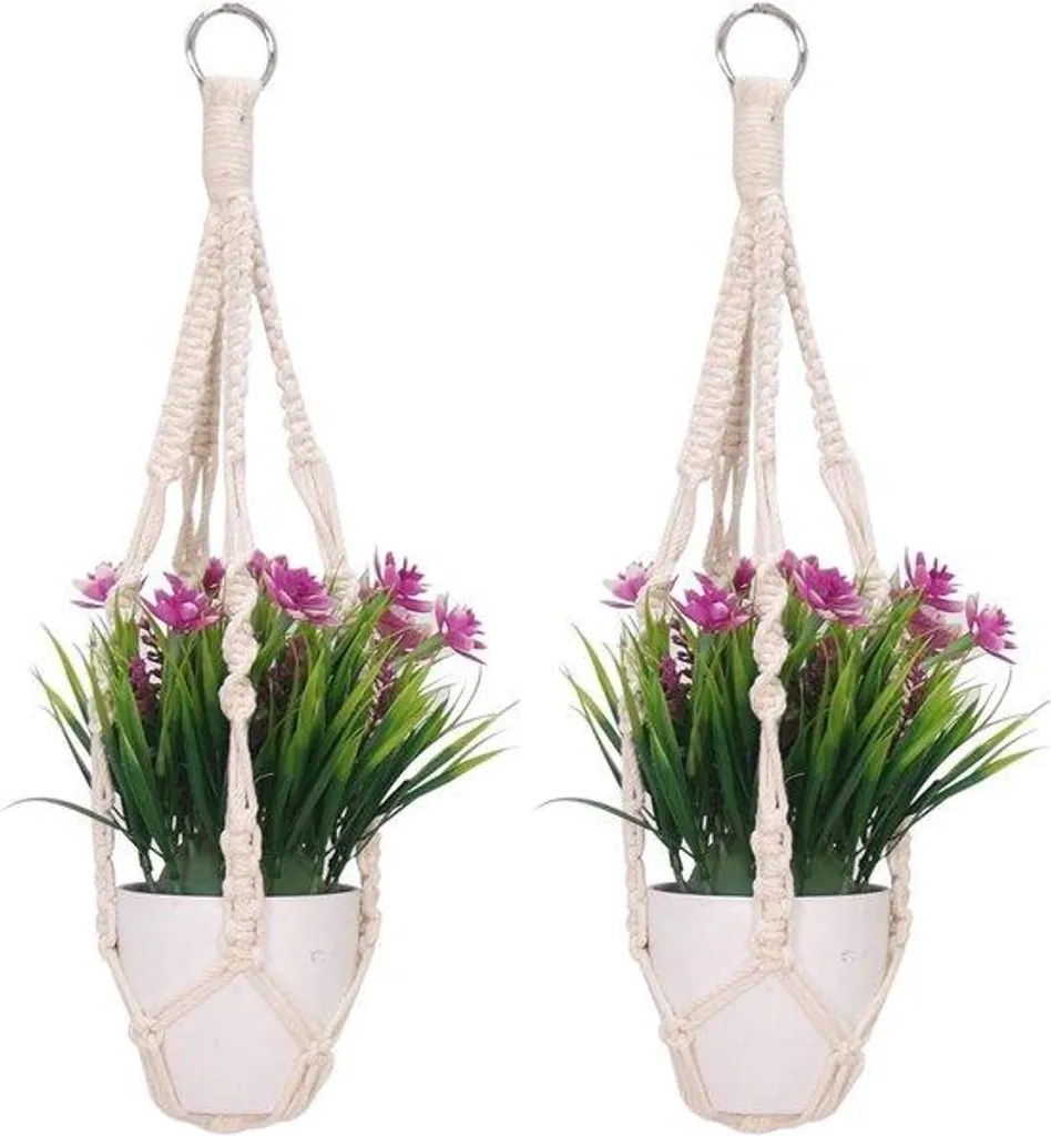 Suspensions en macramé 50 cm et supports plantes en corde coton naturel