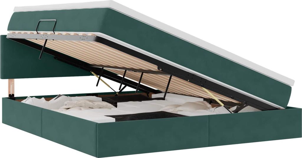 vidaXL Bett mit Stauraum und LED mit LED Dunkelgrün 180 x 200 cm Samt