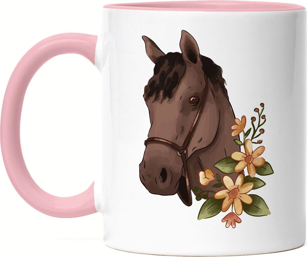 Pferd Tasse Rosa Liebe Pferde Hobbie Freiheit Pony Pferdeflüsterer Pferdeliebhaber Reiten Blumen Reiterin