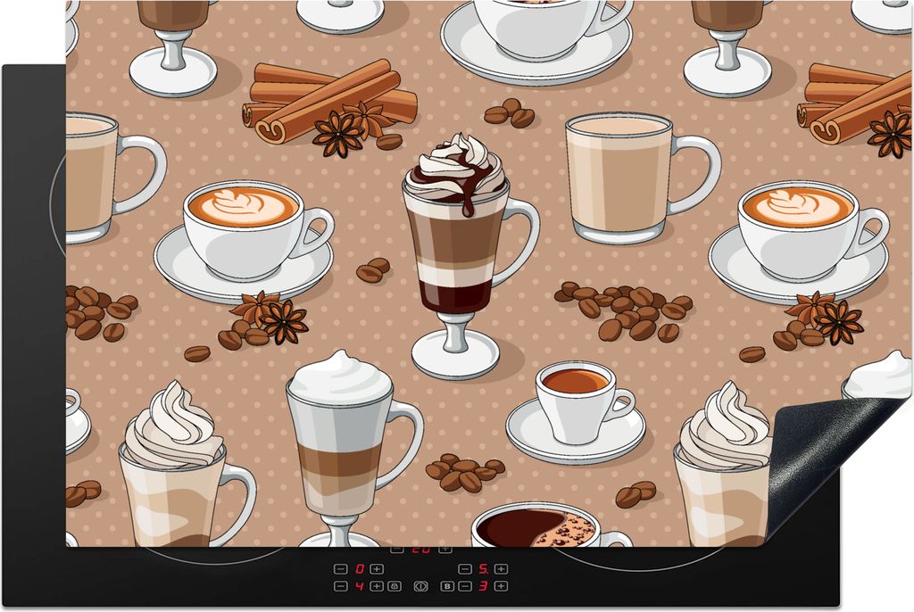 KitchenYeah Herdabdeckplatte Muster - Kaffee - Cappuccino - Schokolade , 80x52cm, Küche Deko, Glaskeramikkochfeld Herdabdeckung, Abdeckplatte f...