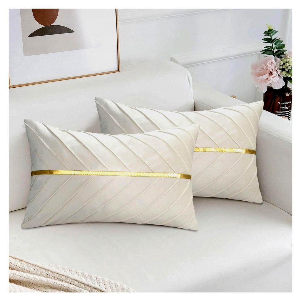 Beige Kissenbezug 30 x 50 cm 2er Set Dekokissen Samt Zierkissenbezug