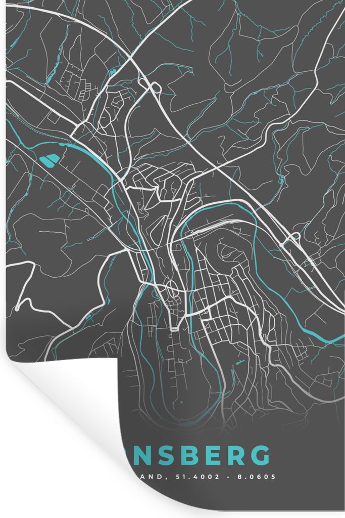 MuchoWow Wandtattoo Wandsticker Wandaufkleber Arnsberg - Stadtplan - Blau - Karte - Deutschland 80x120 cm Selbstklebend und Repositionierbar - Re...