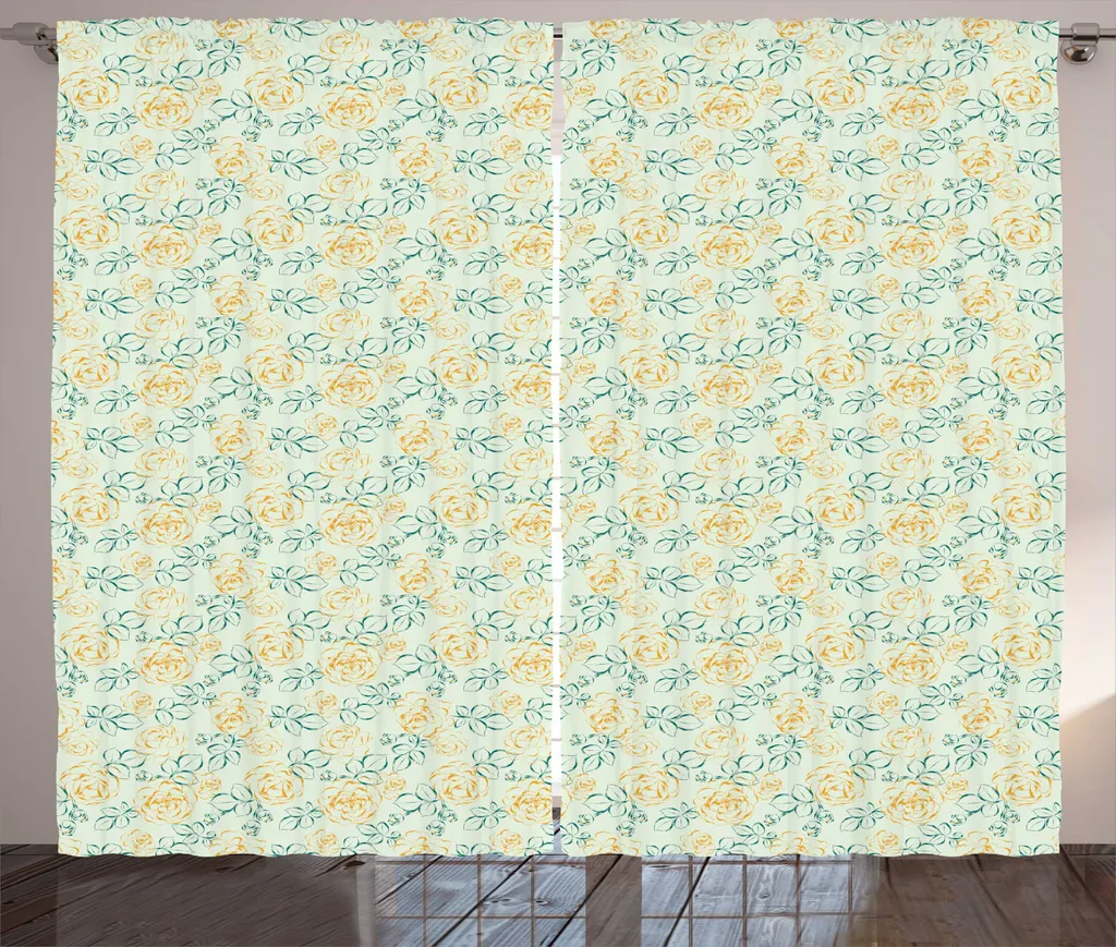 Rideaux de Salon Faciles à Poser 280x225 cm Motif Floral Anti-Pli
