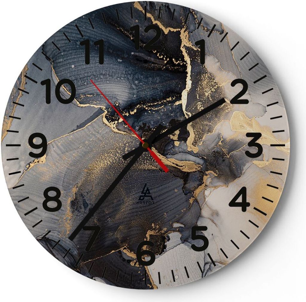 Wanduhr - Rund - Glasuhr - Dunkel Abstraktion Gold - 30x30cm - Schleichendes Uhrwerk - Lautlos - zum Aufhängen bereit - Dekoration Modern - Wandde...