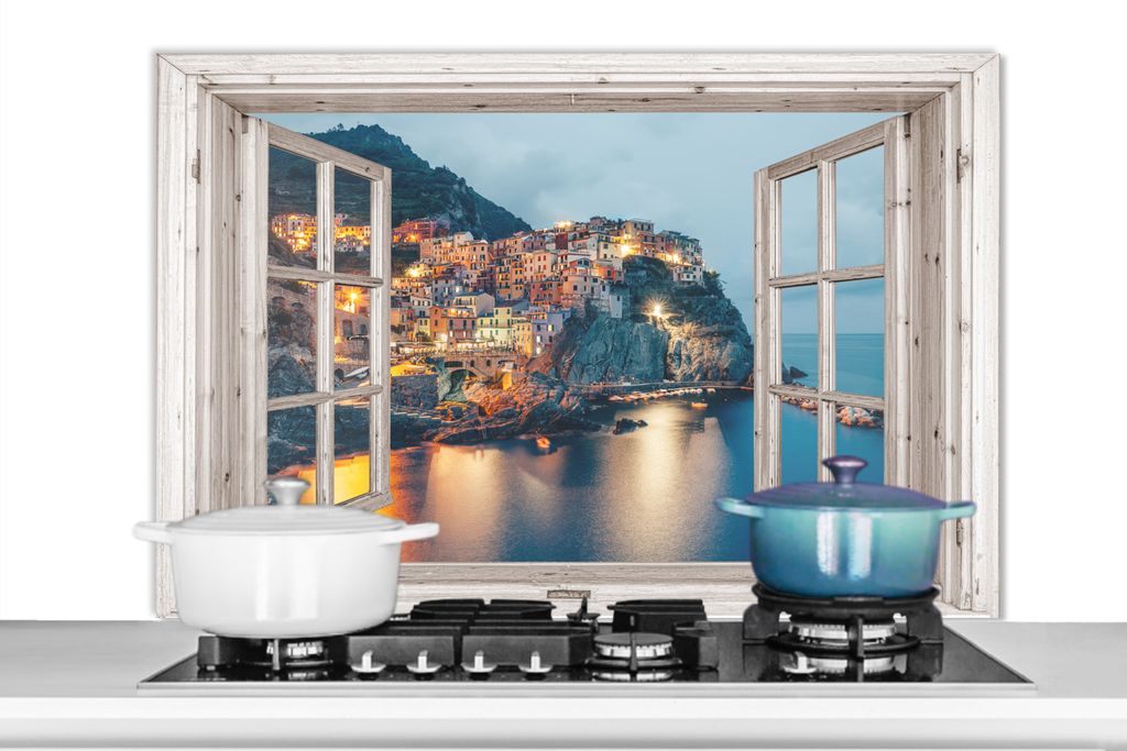 KitchenYeah Spritzschutz Küche - Küchenrückwand - Wandschutz für Herd und Spüle - Ausblick - Italien - Meer 100x65 - Alu-Dibond (Alternativ...