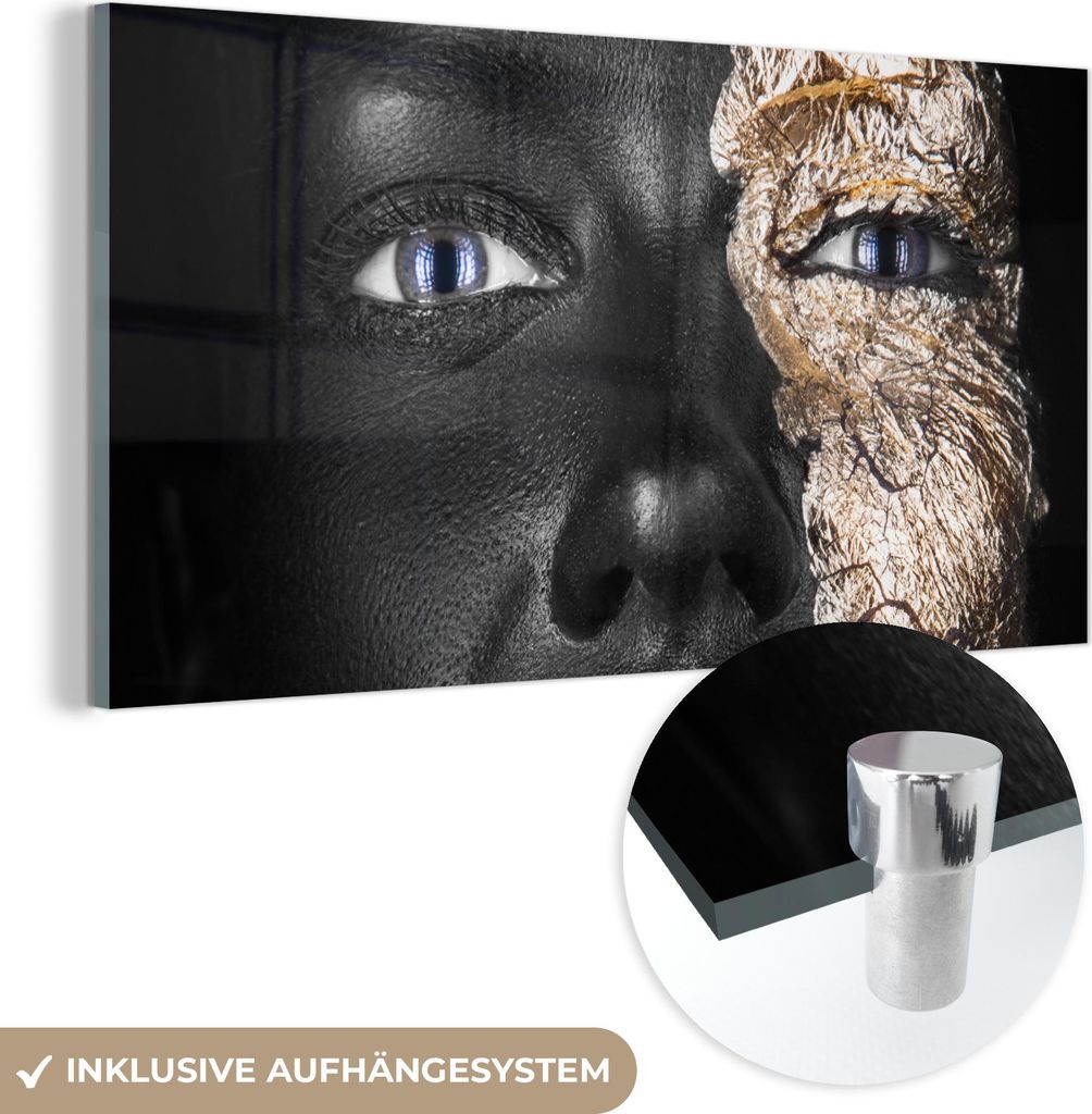 MuchoWow Glasbilder - Bilder auf Wandbild - Foto auf Glas Frau - Blattgold - Schwarz - Haut - Luxus 40x20 cm Wanddekoration aus Glas - Acrylglasbil...