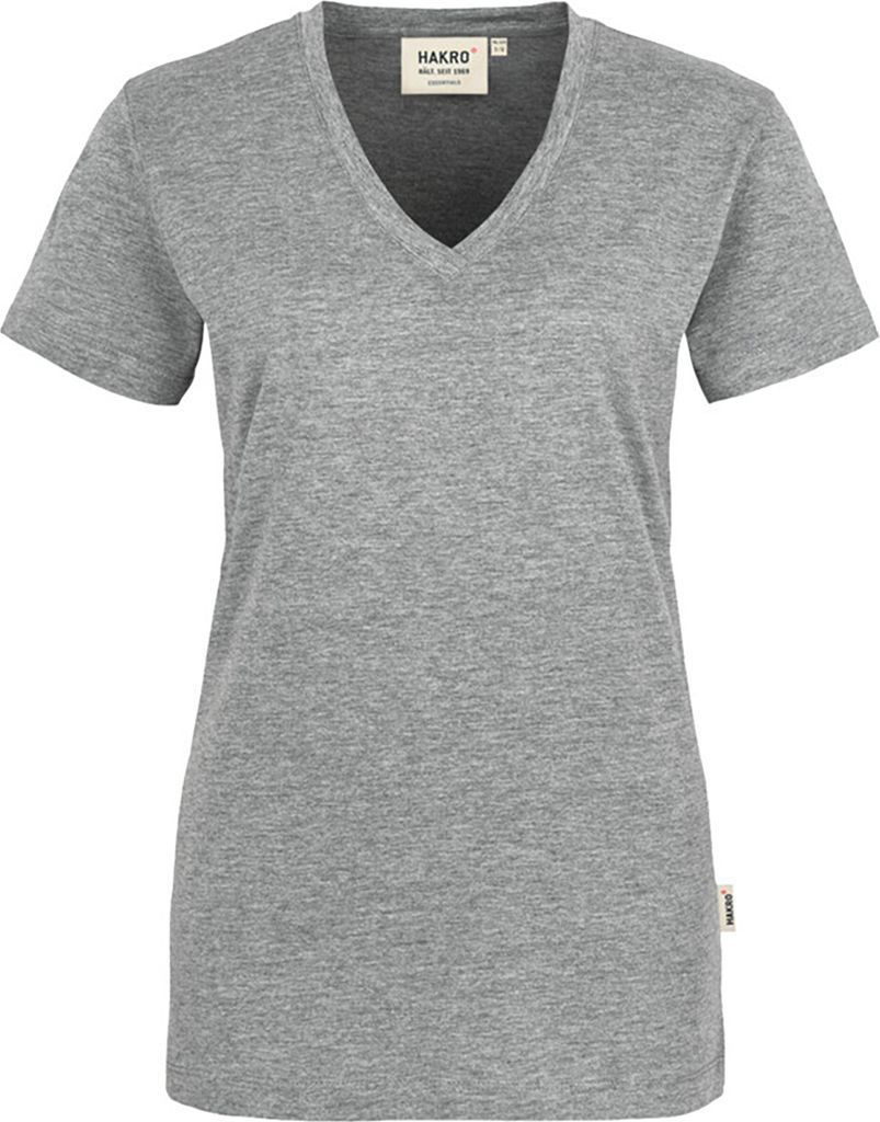 HAKRO Damen V-Shirt Classic 126, grau meliert, L