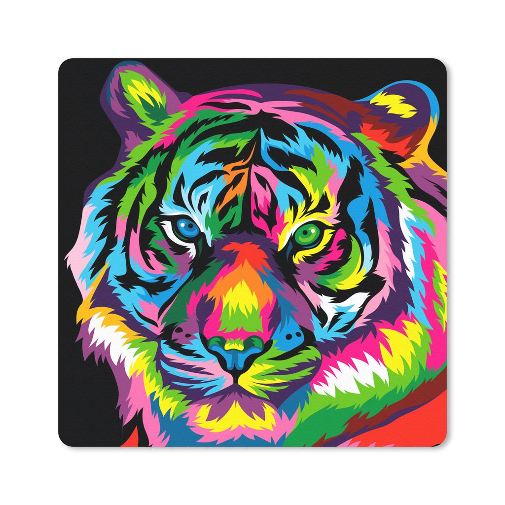 MuchoWow Mauspad Mousepad Tiger - Regenbogen - Schwarz 20x20 cm - Mousepads - Maus Mat - Pad - Mausunterlage - Desk Mat - Bureauartikeln