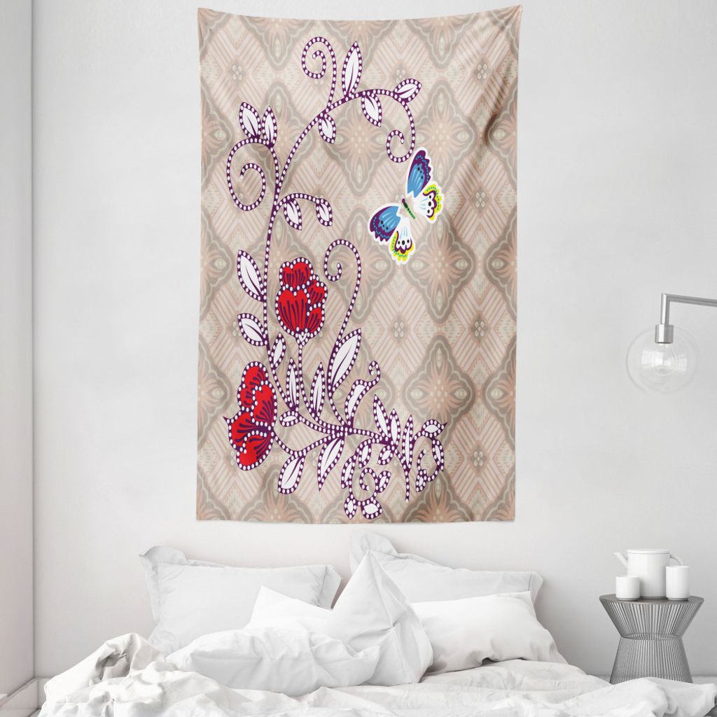 ABAKUHAUS Blumen Wandteppich und Tagesdecke, Blühender Blumen-Retro aus Weiches Mikrofaser Stoff Waschbar ohne Verblassen Digitaldruck, 140 x 230 ...