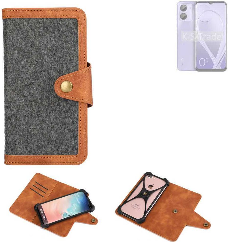 K-S-Trade Schutzhülle Handyhülle kompatibel mit Lava O1 Filz Hülle Kunst-Leder dunkelgrau braun (1x)