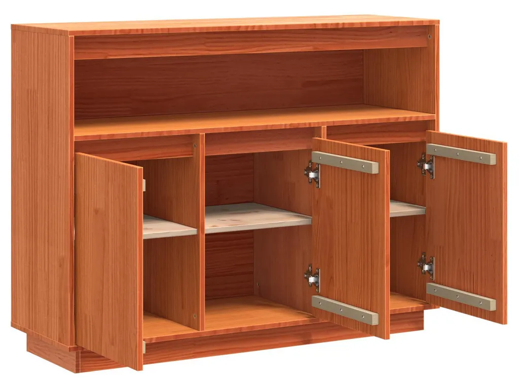 Bahut de Rangement en Bois Brun Cire 104cm - Buffet Bas Tradition