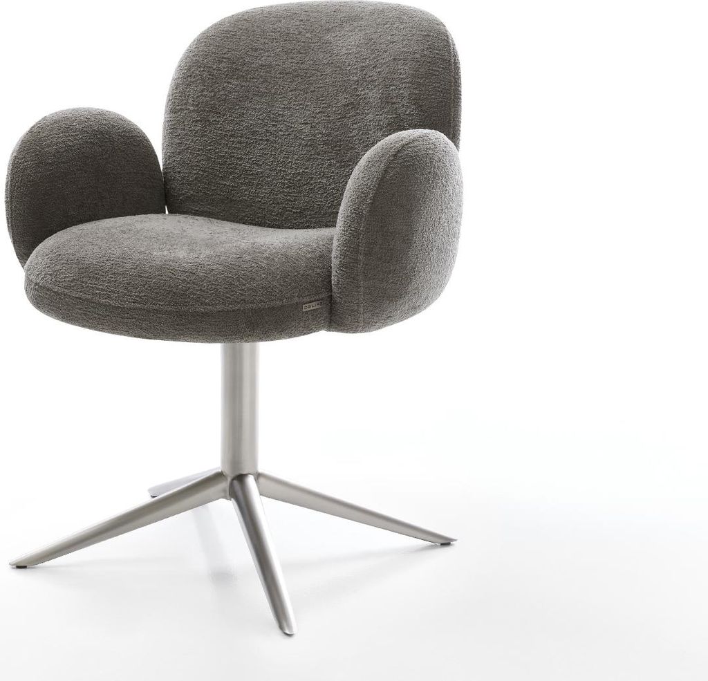 DELIFE Drehstuhl Nube-Flex mit Armlehnen Bouclé Soft Schlamm Fußkreuz Edelstahl 360° drehbar Wippfunktion Taschenfederkern