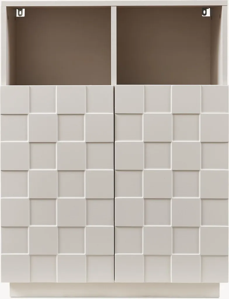 Petit buffet haut de rangement beige 2 portes avec façade texturée 3D - 7