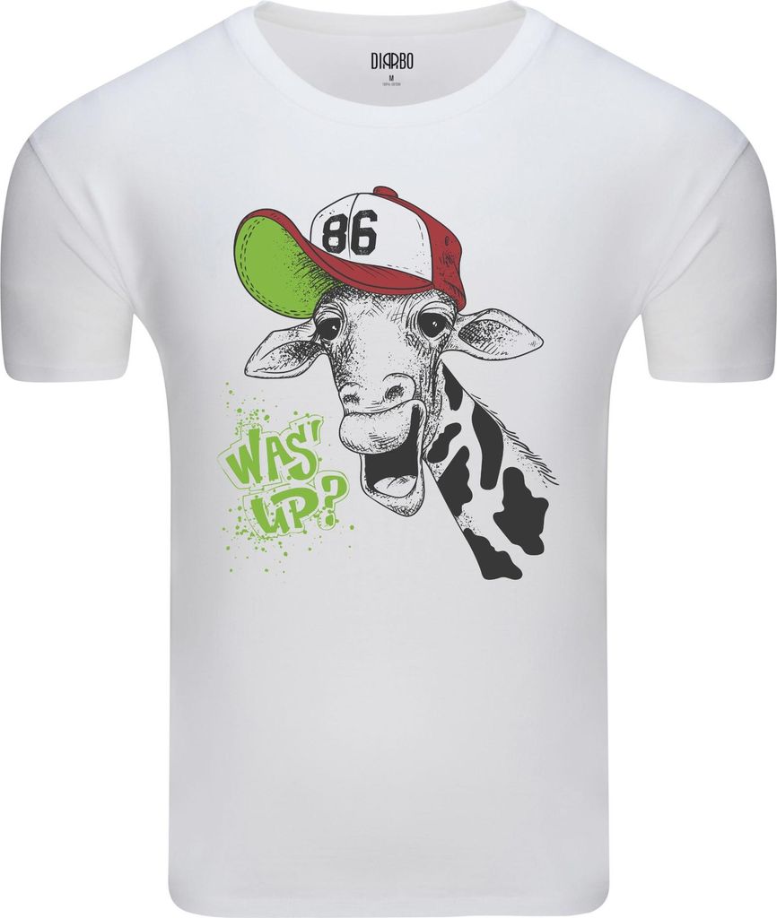 Diarbo Herren T-Shirt mit Lustiger Druck Was Up? Weiß Gr.M