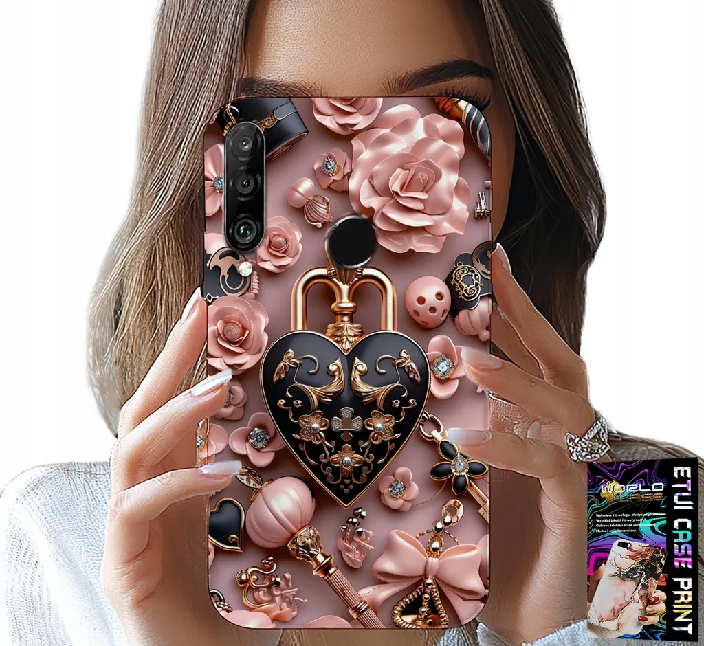 Custodia Per Huawei P30 Lite - Design Femminile Custodia A Cuore Con Lucchetto + Vetro