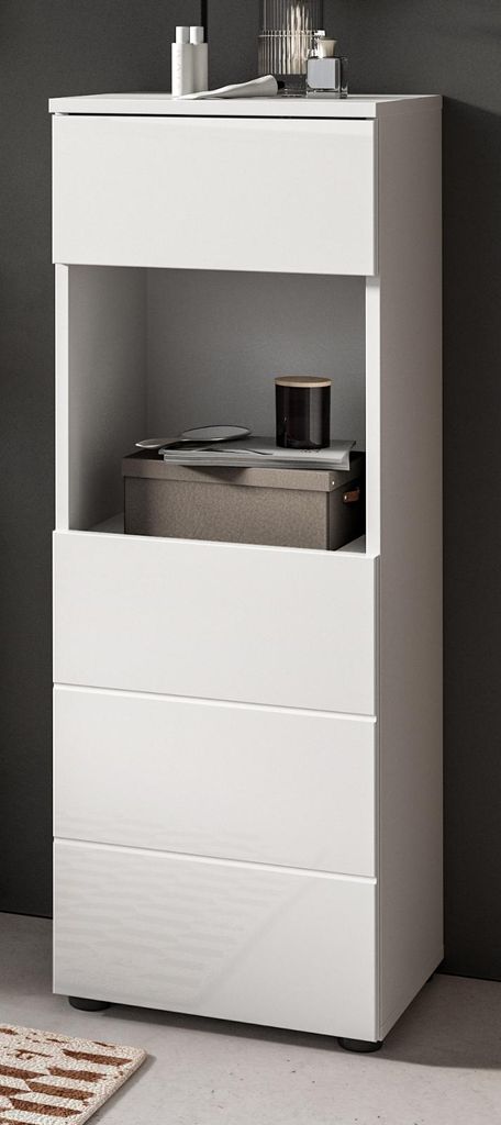 Badezimmer Kommode "Larik" in weiß Hochglanz Badschrank 38 x 106 cm