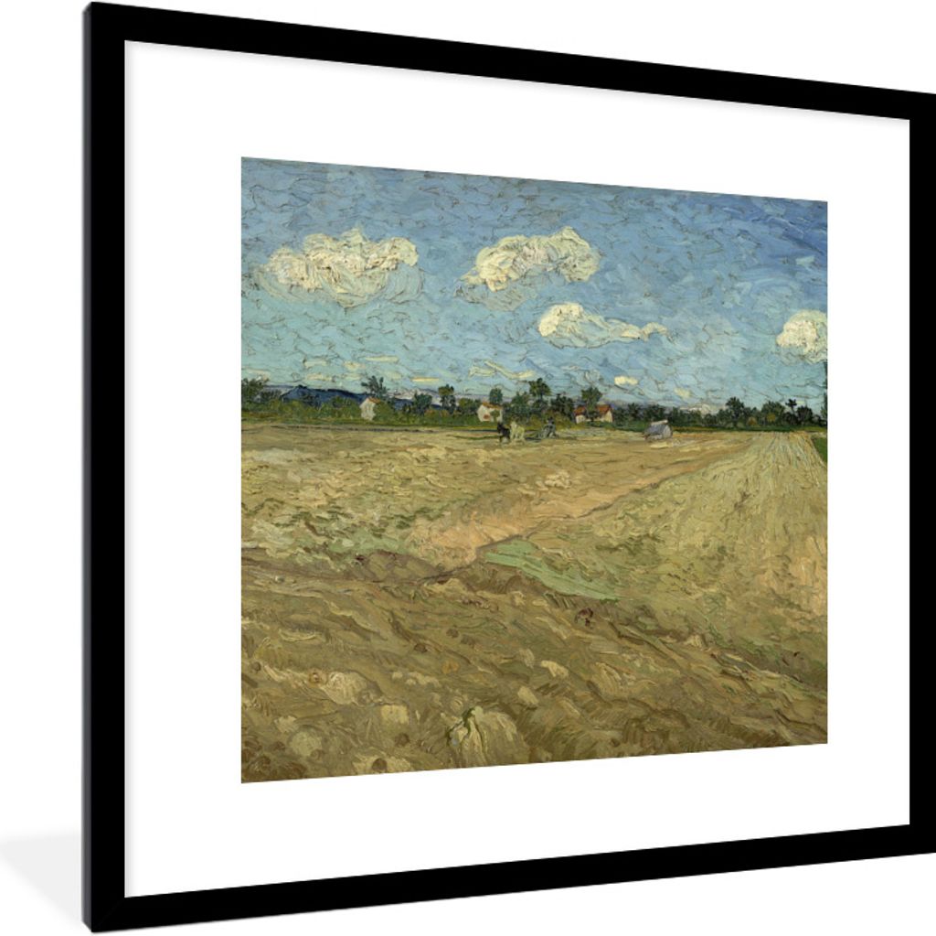 MuchoWow Gerahmtes Poster Gepflügte Felder - Gemälde von Vincent van Gogh 40x40 cm - Poster mit Schwarzem Bilderrahmen Wandposter Rahmen Foto B...