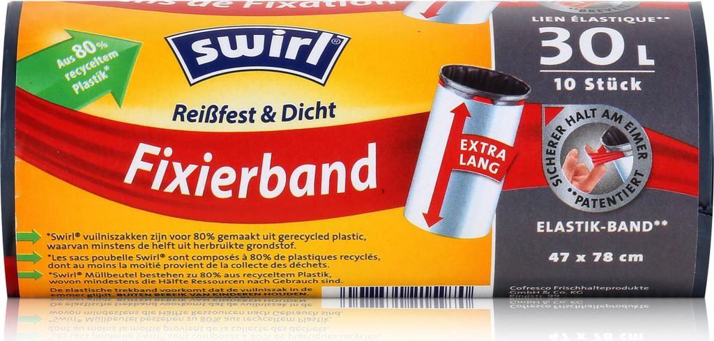 Swirl Fixierband Müllbeutel 30 Liter - 10 stk./Rolle - 47x78cm (1er Pack)