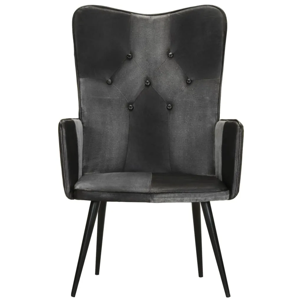 Fauteuil à oreilles en cuir véritable bicolore avec assise confort - 3