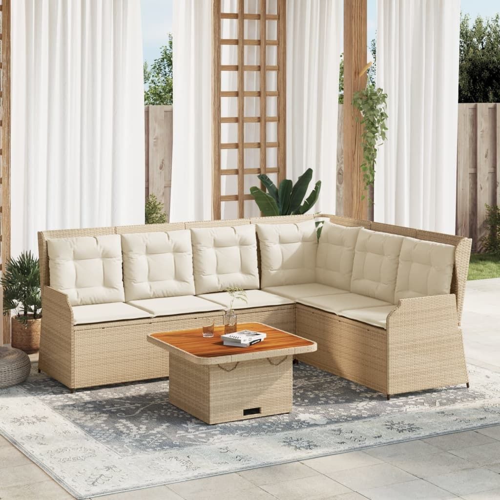 Maison Exclusive - 5-tlg. Garten-Lounge-Set mit Kissen Beige Poly Rattan