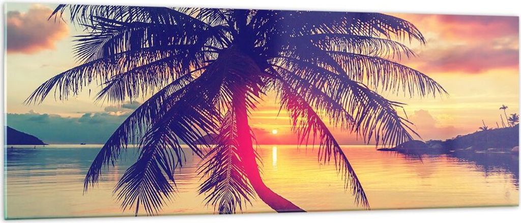 Bilder auf glas - Meer Strand Palme - 140x50cm - Glasbilder - Wandbilder - Kunstdruck - zum Aufhängen bereit - Wanddekoration aus Glas - Glas Bild...