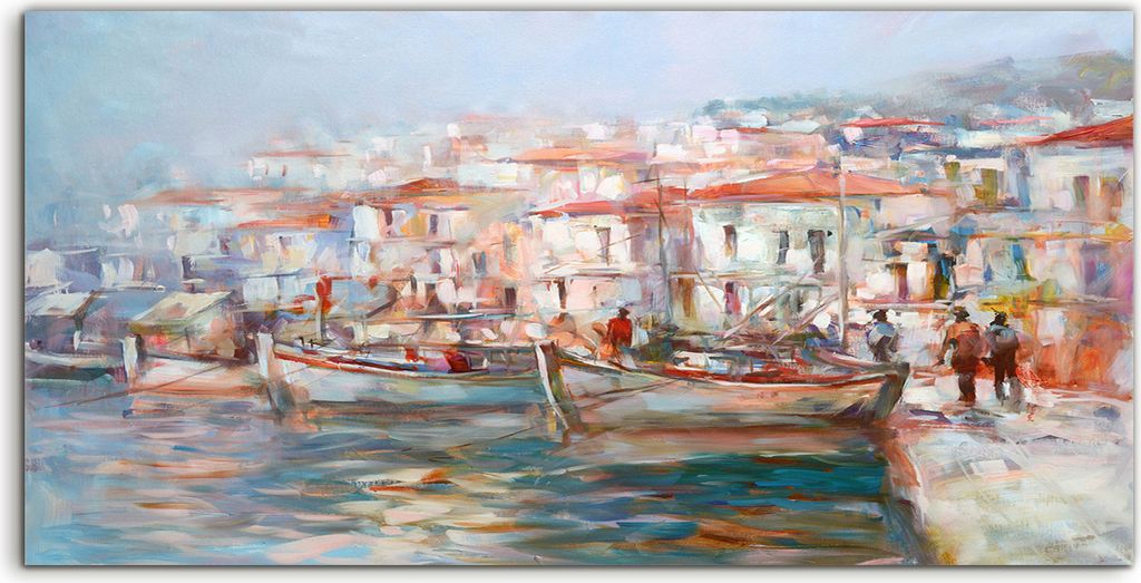Coloray Spritzschutz aus Glas 100x50 Wandkunst Küchenrückwand Boote auf der Insel Harbor Malerei