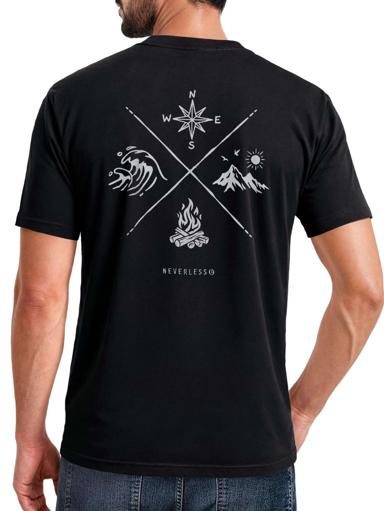 Herren T-Shirt Backprint - Outdoor Design Nature Compass - Baumwollshirt Männer Fashion Streetstyle Slim Fit Neverless