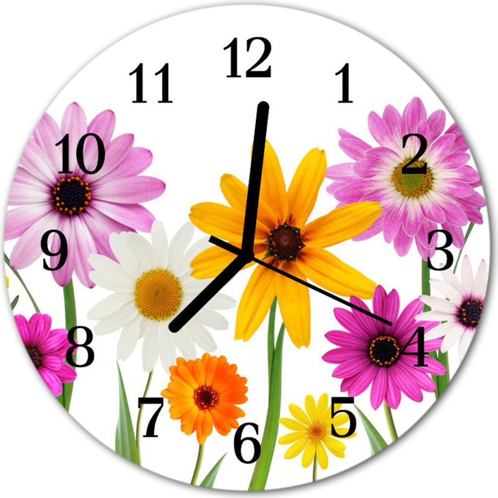 Glasuhr Wanduhr Küchenuhr Echt-Glas 30fi cm Blumen Produktbild 