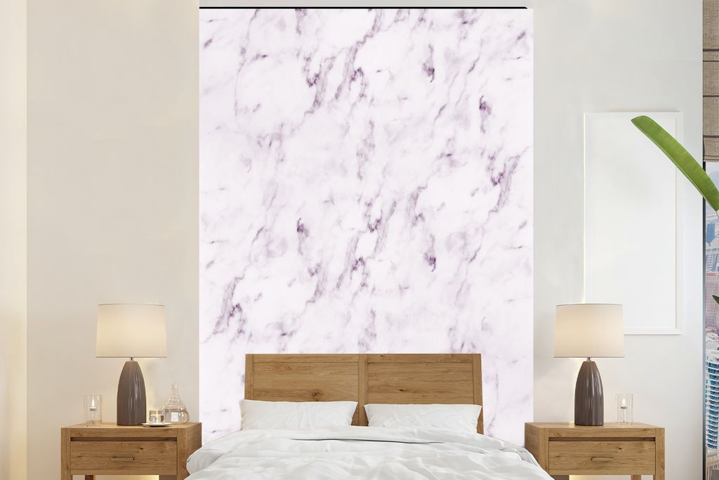 MuchoWow Fototapete für Wohnzimmer oder Schlafzimmer Wandtapete Vinyl Motivtapete Marmor - Adern - Rosa - 145x220 cm - Wanddekoration