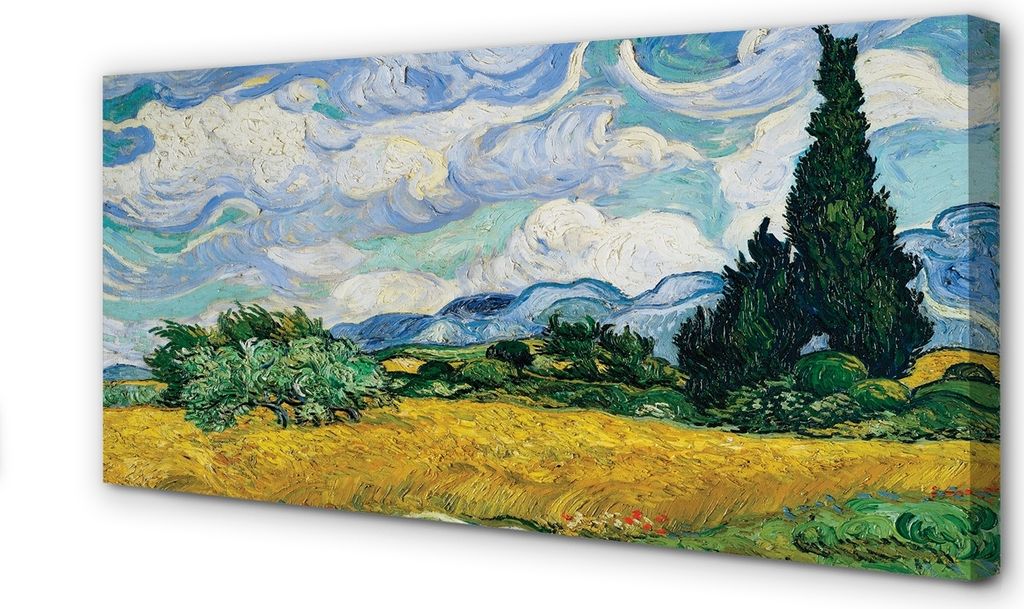 Leinwandbild 100x50 Wandkunst Kunst Wiese Zypressen