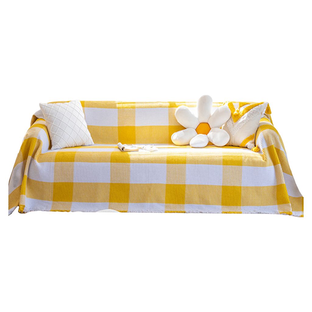 Sofa Cover Super Soft Lint Free Fading Plaid Muster staubdes dekorativer Baumwollsofa Decke Decke Couch Protektor Dekoration für Zuhause-Gelb E