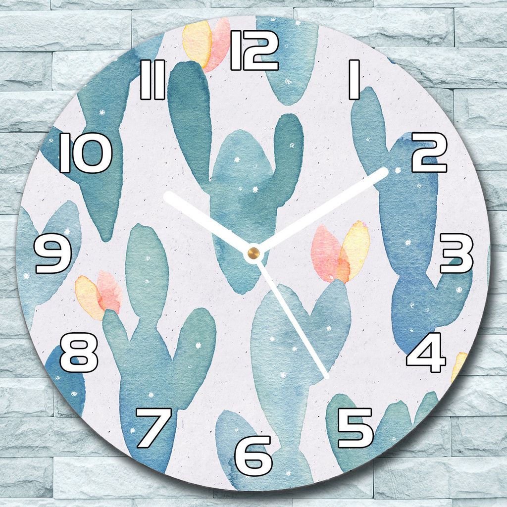 Wanduhr aus Glas Rund fi 30 Blühende Kakteen Quarz Deko Wohnzimmer Büro