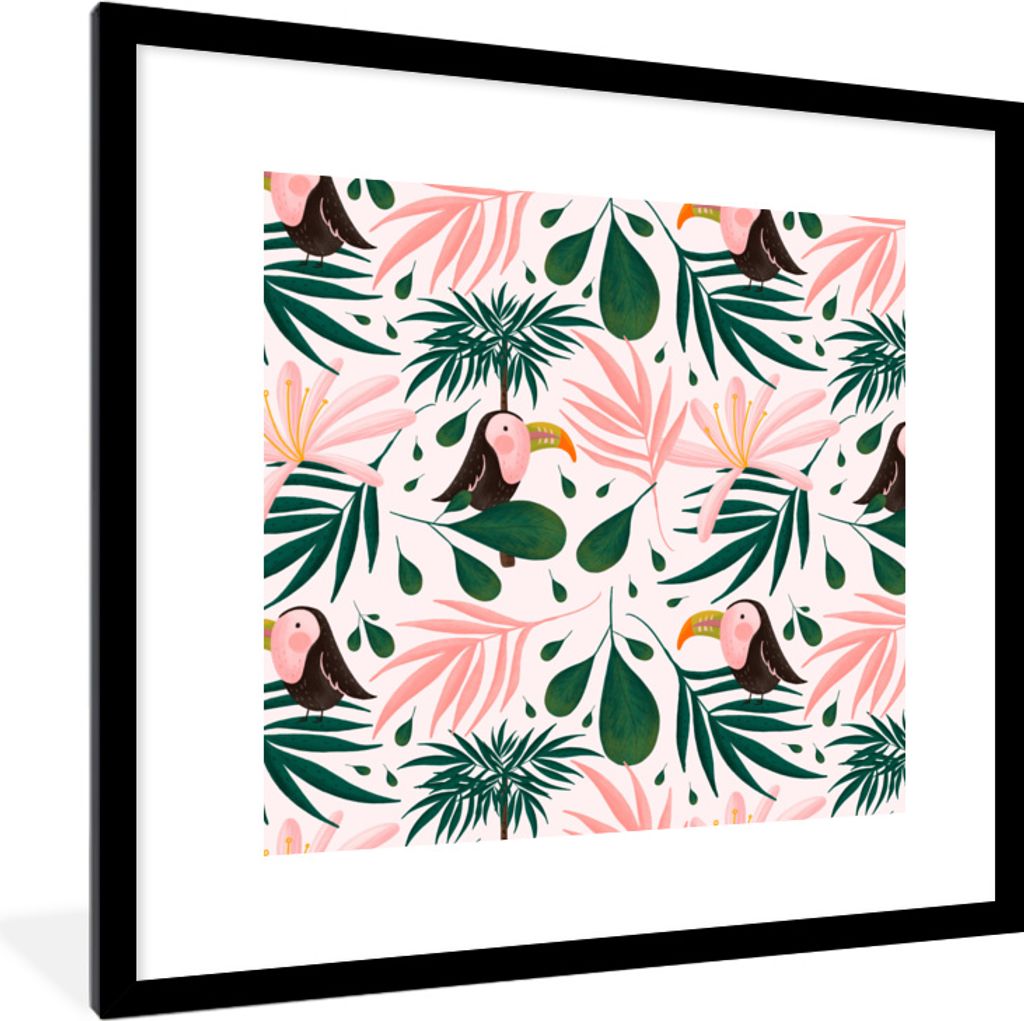 MuchoWow® MuchoWow® Gerahmtes Poster Tukan - Blätter - Rosa Produktbild 