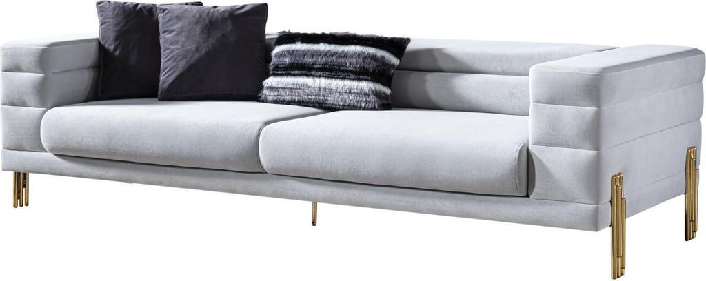 Luxus Sofagarnitur Sofa 4 Sitzer Sessel Stoff Modern Weiß Modern Set