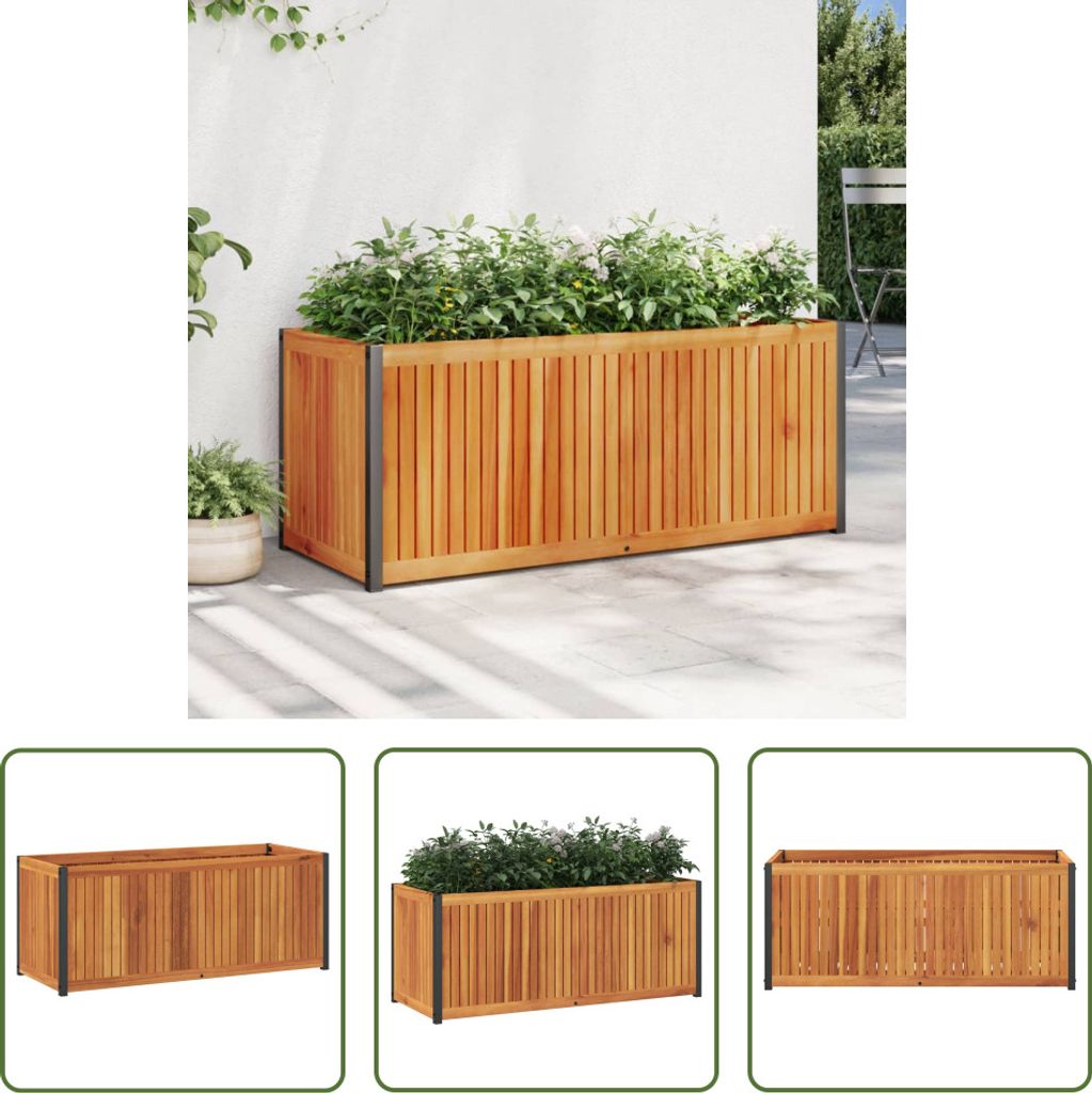 The Living Store Pflanzkübel 110x45x44 cm Massivholz Akazie und Stahl